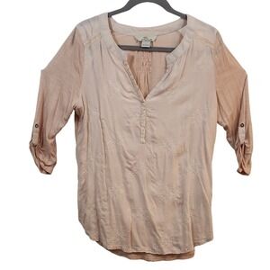 Bob‎ Timberlake Women's Beige Long Sleeve  Embroidered Top Large